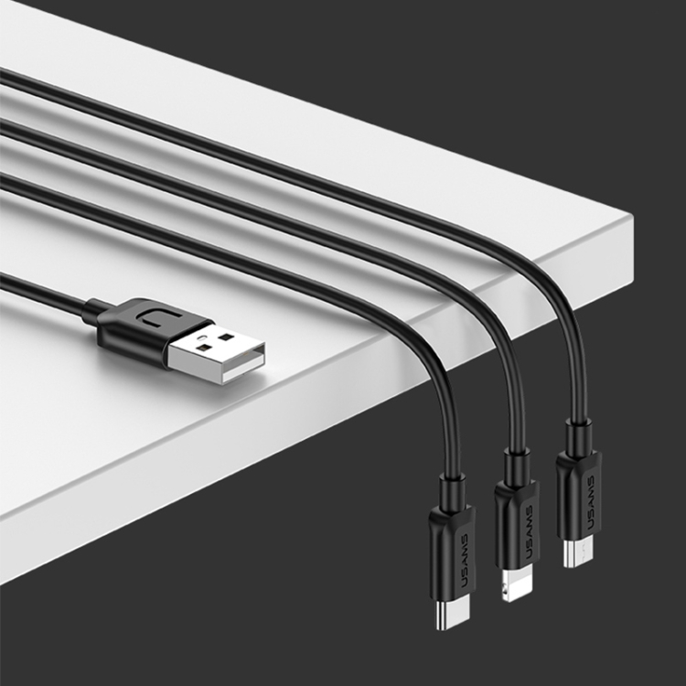 

USAMS US-SJ324 Micro USB + 8 Pin + USB-C / Type-C One-piece Charging Cable, Length: 1.2m(Black)