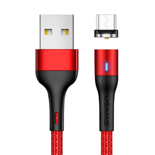 

USAMS US-SJ335 U29 2 in 1 Micro USB Charging + Transmission Aluminum Alloy Magnetic Round Connector Data Cable, Length: 1m(Red)