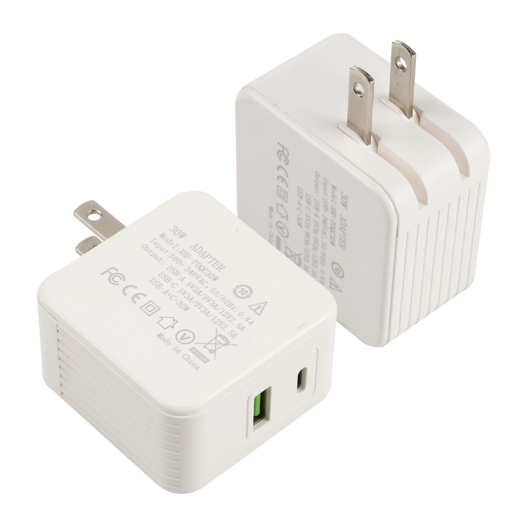 

XHF-PDQC30W 30W QC 3.0 USB + PD USB-C / Type-C Fast Travel Charger with Foldable Plug, US Plug