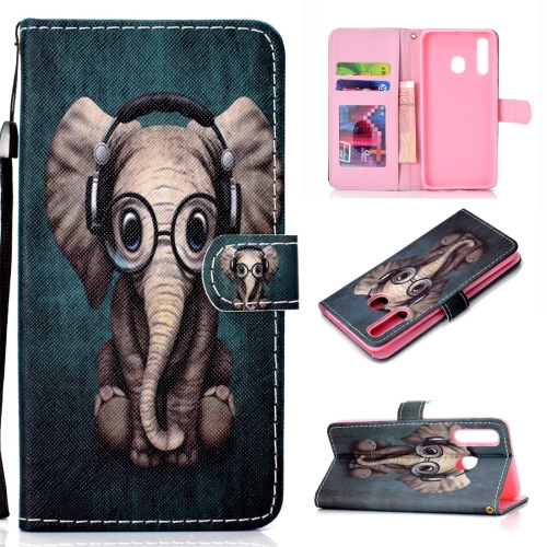 

Elephant Pattern Colored Drawing Horizontal Flip Leather Case for Galaxy A30, with Holder & Card Slots & Wallet & Lanyard