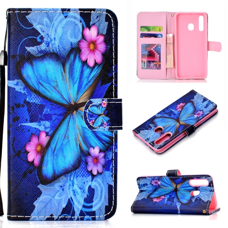 

Butterfly Pattern Colored Drawing Horizontal Flip Leather Case for Galaxy A30, with Holder & Card Slots & Wallet & Lanyard