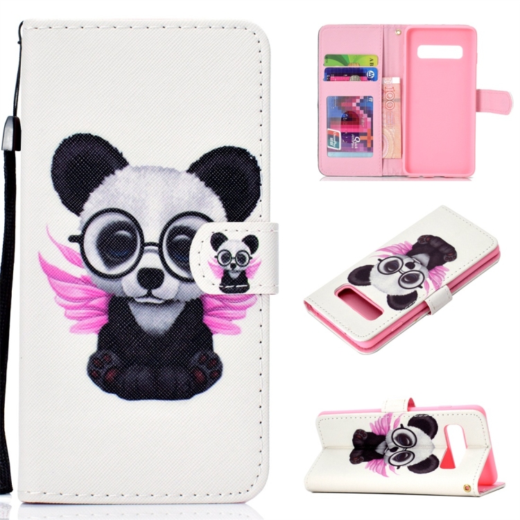 

Spectacle Bear Pattern Colored Drawing Horizontal Flip Leather Case for Galaxy S10, with Holder & Card Slots & Wallet & Lanyard
