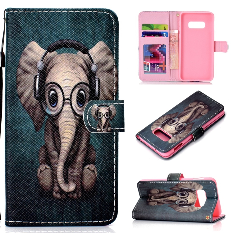 

Elephant Pattern Colored Drawing Horizontal Flip Leather Case for Galaxy S10 E, with Holder & Card Slots & Wallet & Lanyard