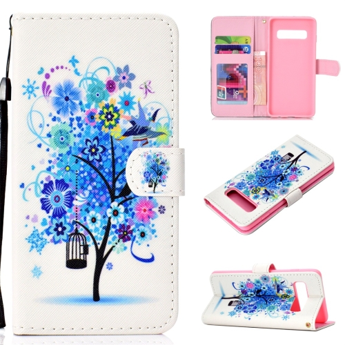 

Flower Bird Pattern Colored Drawing Horizontal Flip Leather Case for Galaxy S10 Plus, with Holder & Card Slots & Wallet & Lanyard