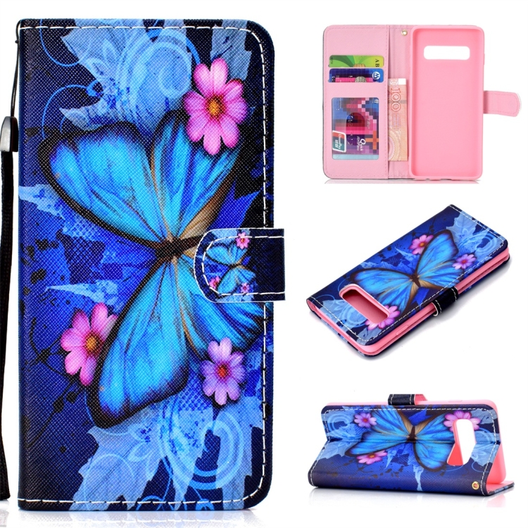 

Butterfly Pattern Colored Drawing Horizontal Flip Leather Case for Galaxy S10 Plus, with Holder & Card Slots & Wallet & Lanyard