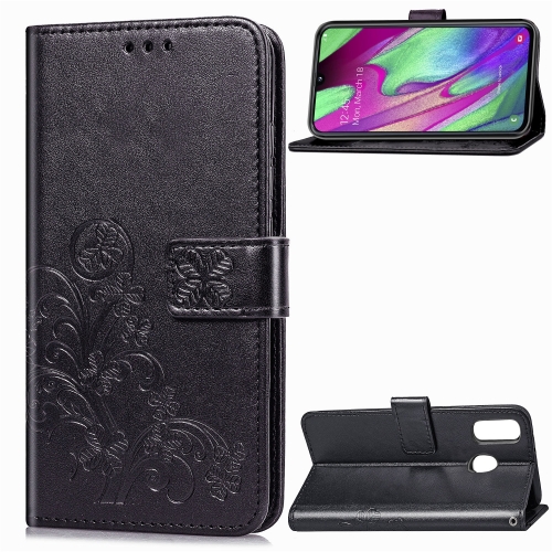 

Lucky Clover Pressed Flowers Pattern Leather Case for Galaxy A40, with Holder & Card Slots & Wallet & Hand Strap (Black)