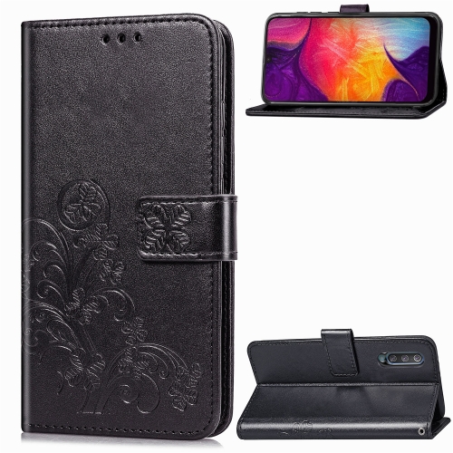 

Lucky Clover Pressed Flowers Pattern Leather Case for Galaxy A50, with Holder & Card Slots & Wallet & Hand Strap (Black)