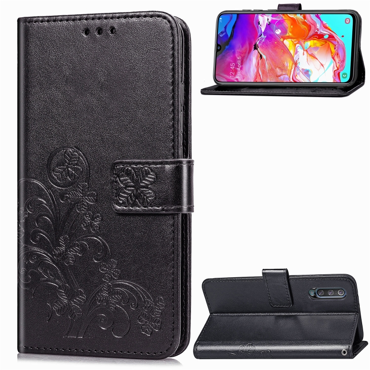 

Lucky Clover Pressed Flowers Pattern Leather Case for Galaxy A70, with Holder & Card Slots & Wallet & Hand Strap (Black)