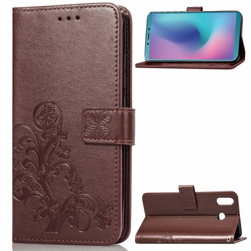 

Lucky Clover Pressed Flowers Pattern Leather Case for Galaxy A6s, with Holder & Card Slots & Wallet & Hand Strap (Brown)