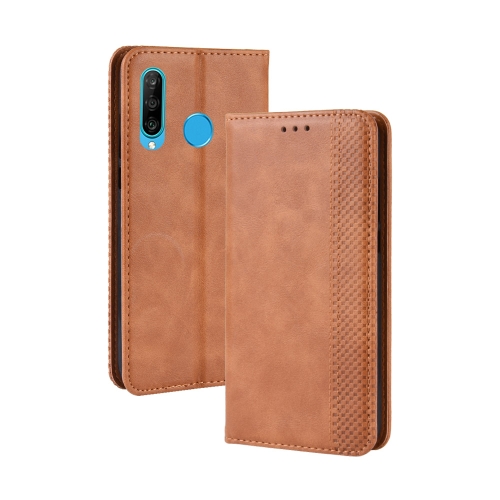 

Magnetic Buckle Retro Crazy Horse Texture Horizontal Flip Leather Case for Galaxy M30, with Holder & Card Slots & Photo Frame(Brown)