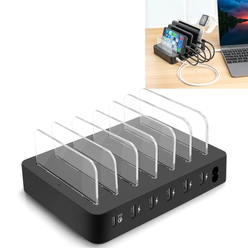

Multi-function AC 100V~240V 6 Ports USB-C PD Detachable Charging Station Smart Charger, US/EU/UK/AU/Japanese Plug, For iPad , Tablets, iPhone, Galaxy, Huawei, Xiaomi, LG, HTC and Other Smart Phones, Rechargeable Devices(Black)