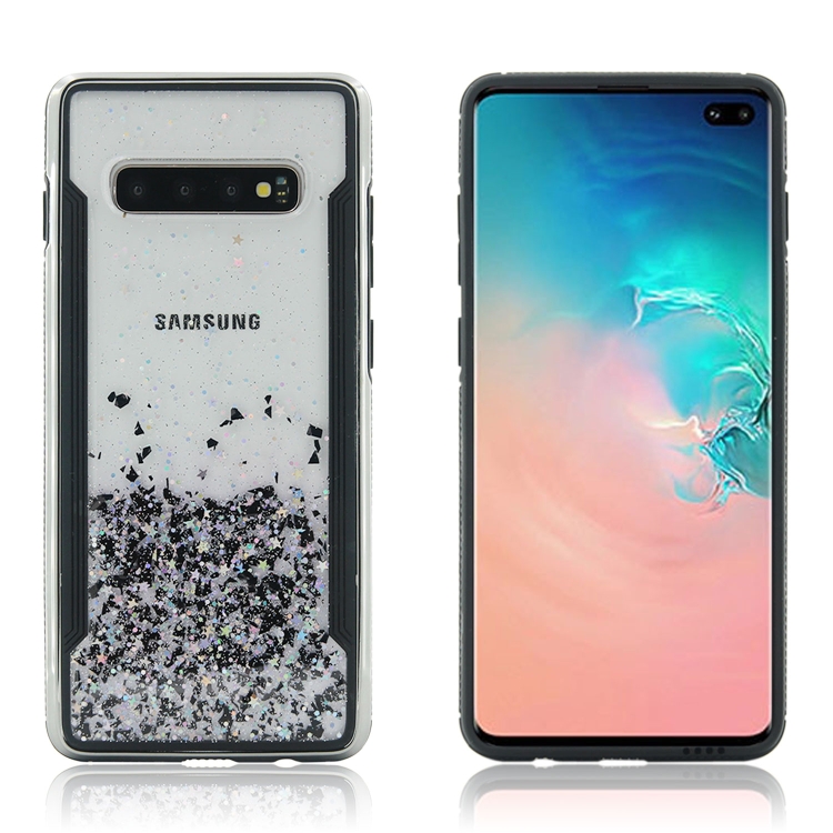 

Carbon Gold Glitter Powder Shockproof Protective Case for Galaxy S10+(Black)