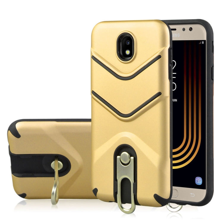 

For Galaxy J7 (2017) (EU Version) TPU + PC Shockproof Protective Back Case with Rotatable Holder(Gold)