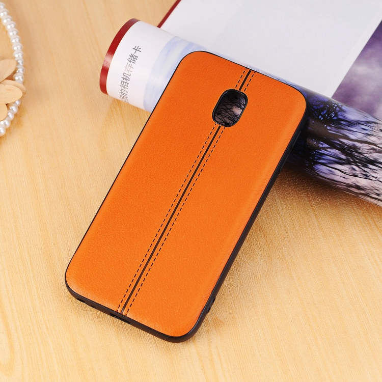 

For Galaxy J3 (2017) / J330 (EU Version) Plain Weave Texture Leather Surface Protective Back Cover Case (Orange)