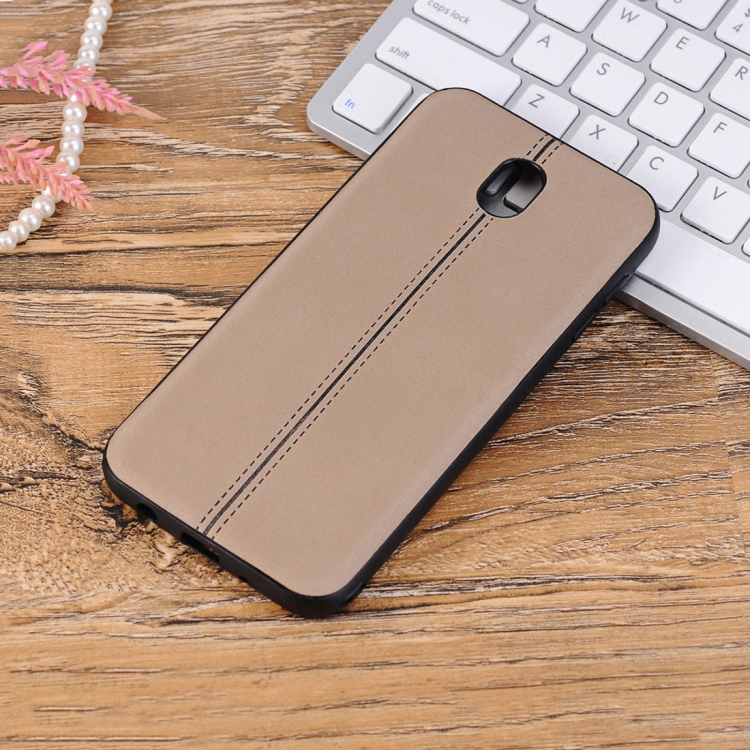 

For Galaxy J7 (2017) / J730 (EU Version) Plain Weave Texture Leather Surface Protective Back Cover Case(Brown)