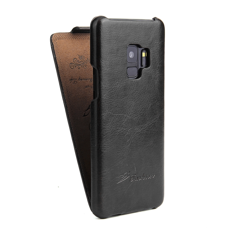 

Fierre Shann Retro Oil Wax Texture Vertical Flip PU Leather Case for Galaxy S9(Black)
