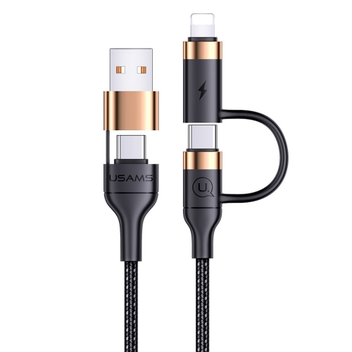 

USAMS US-SJ483 U62 Multifunction PD Fast Charging 4 In 1 3A Micro USB & Type-C to 8 Pin & Type-C Braided Data Cable, Length: 1.2m