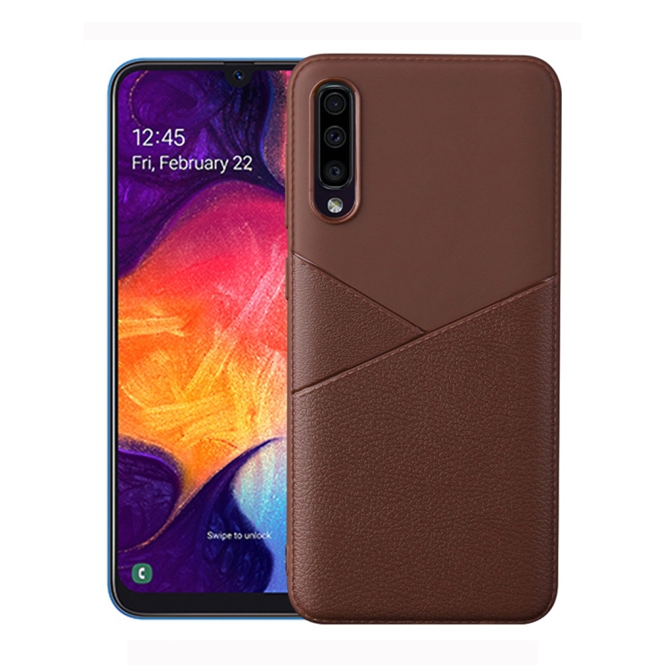 

Ultra-thin Shockproof Soft TPU + Leather Case for Galaxy A10 (Brown)
