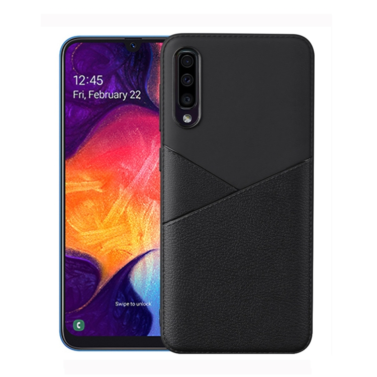 

Ultra-thin Shockproof Soft TPU + Leather Case for Galaxy A70 (Black)