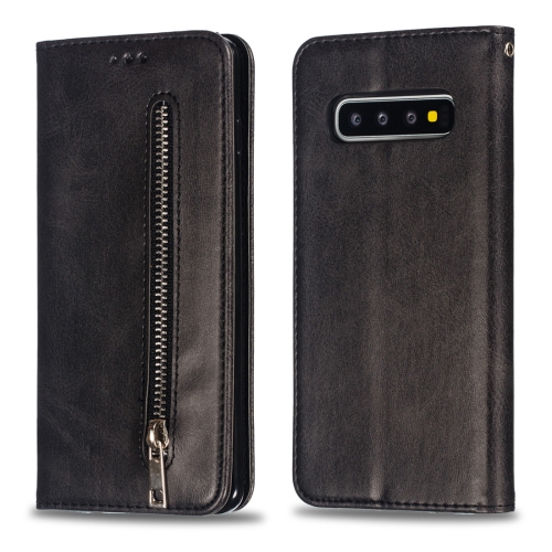 

Calf Texture Zipper Magnetic Horizontal Flip Leather Case for Galaxy S10, with Wallet & Holder & Card Slots (Black)