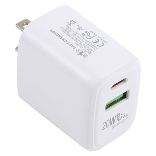 

LZ-215A+C 20W QC 3.0 USB + PD 3.0 USB-C / Type-C Fast Charging Travel Charger, US Plug