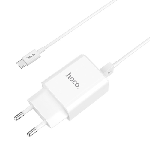 

hoco C62A 2.1A Output Dual-USB Ports Charger Adapter with USB-C / Type-C Charging Cable, EU Plug(White)