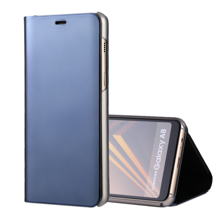 

For Galaxy A8 (2018) Electroplating Mirror Horizontal Flip Leather Case with Holder (Black)