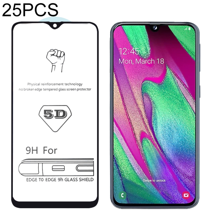 

25 PCS 9H 5D Full Glue Full Screen Tempered Glass Film for Galaxy A40
