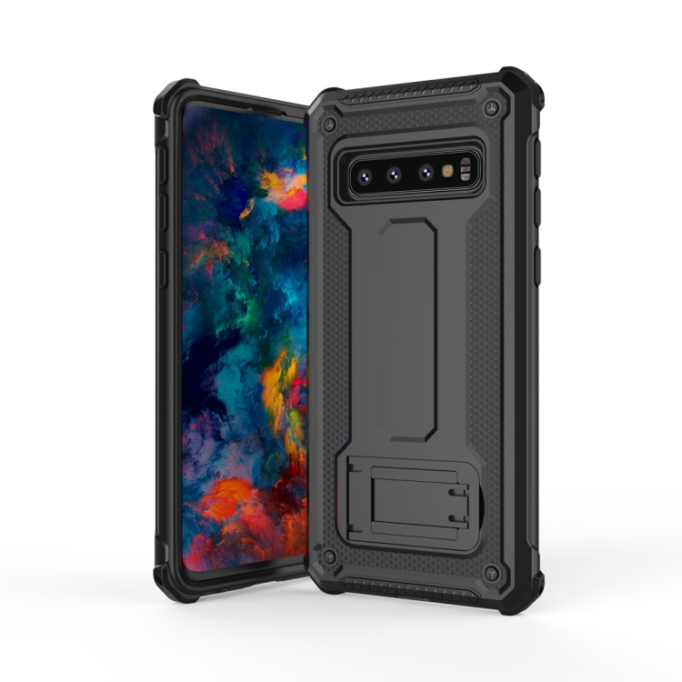 

Ultra-thin Shockproof PC + TPU Armor Protective Case for Galaxy S10, with Holder (Black)