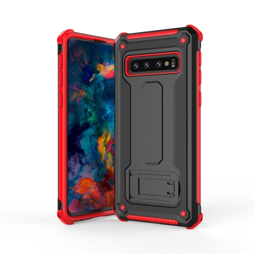 

Ultra-thin Shockproof PC + TPU Armor Protective Case for Galaxy S10, with Holder (Black+red)