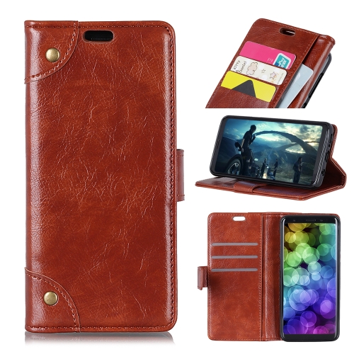 

Copper Buckle Nappa Texture Horizontal Flip Leather Case for Galaxy J6+, with Holder & Card Slots & Wallet (Brown)
