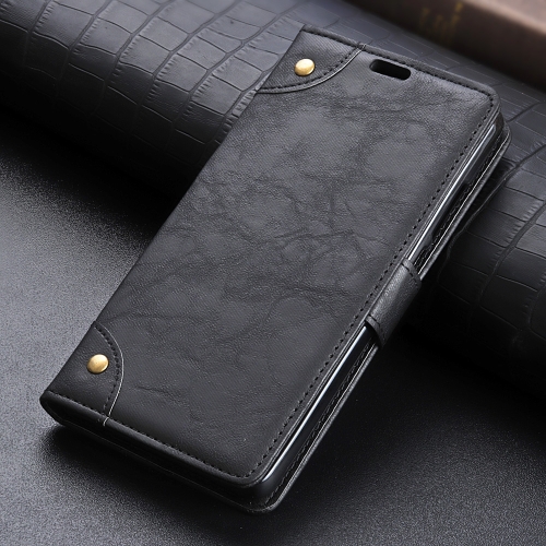 

Copper Buckle Retro Crazy Horse Texture Horizontal Flip Leather Case for Galaxy J6+, with Holder & Card Slots & Wallet(Black)