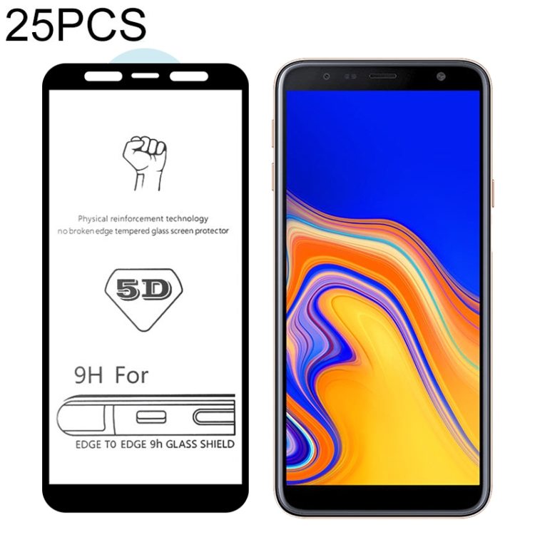 

25 PCS 9H 5D Full Glue Full Screen Tempered Glass Film for Galaxy J4+ / J6+
