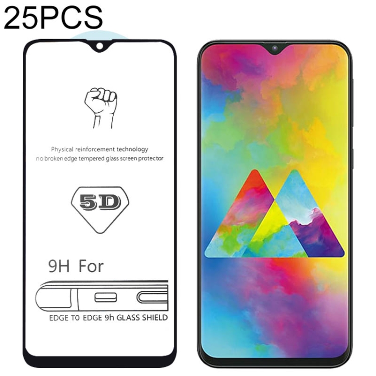 

25 PCS 9H 5D Full Glue Full Screen Tempered Glass Film for Galaxy M20
