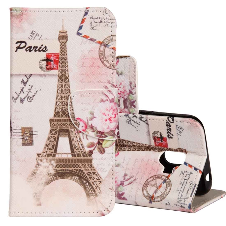 

For Galaxy J2 Pro (2018) Cross Texture Eiffel Tower Pattern Horizontal Flip Leather Case with Holder & Card Slots & Wallet