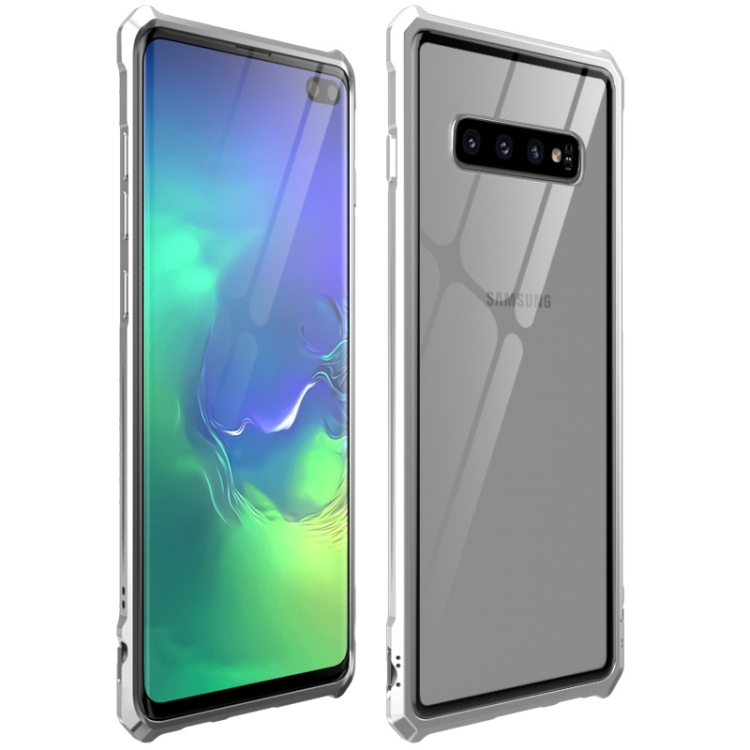 

Snap-on Aluminum Frame and Tempered Glass Back Plate Case for Galaxy S10 Plus(Silver)
