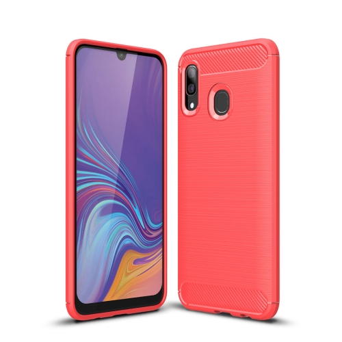 

Brushed Texture Carbon Fiber Shockproof TPU Case for Galaxy A30(Red)