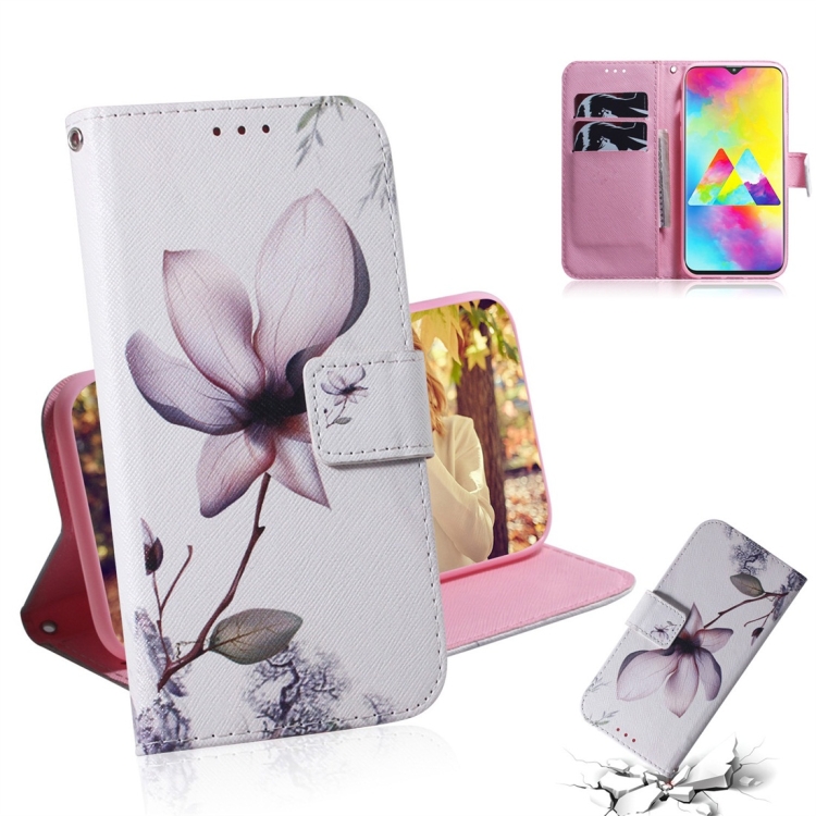 

Magnolia Flower Pattern Coloured Drawing Horizontal Flip Leather Case for Galaxy M20, with Holder & Card Slots & Wallet