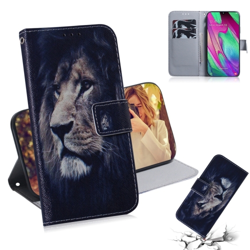 

Lion Pattern Coloured Drawing Horizontal Flip Leather Case for Galaxy A40, with Holder & Card Slots & Wallet