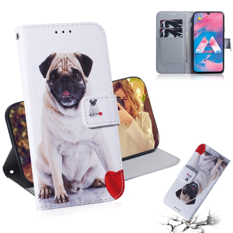 

Pug Pattern Coloured Drawing Horizontal Flip Leather Case for Galaxy M30, with Holder & Card Slots & Wallet