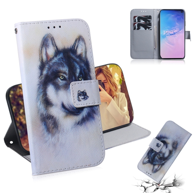 

White Wolf Pattern Coloured Drawing Horizontal Flip Leather Case for Galaxy S10, with Holder & Card Slots & Wallet