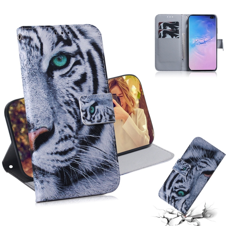 

Tiger Pattern Coloured Drawing Horizontal Flip Leather Case for Galaxy S10 Plus, with Holder & Card Slots & Wallet