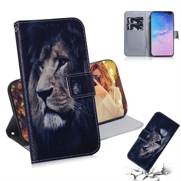 

Lion Pattern Coloured Drawing Horizontal Flip Leather Case for Galaxy S10 Plus, with Holder & Card Slots & Wallet