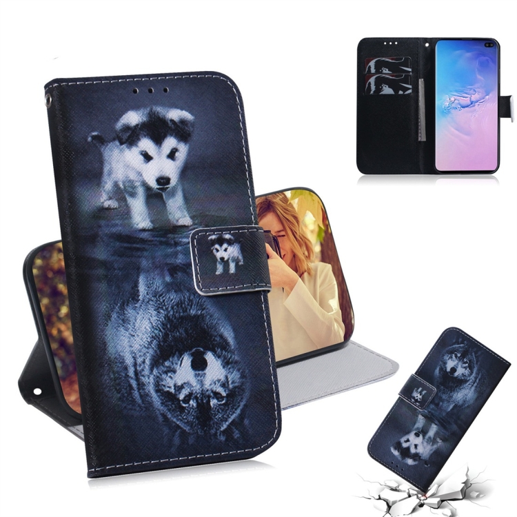 

Wolf and Dog Pattern Coloured Drawing Horizontal Flip Leather Case for Galaxy S10 Plus, with Holder & Card Slots & Wallet