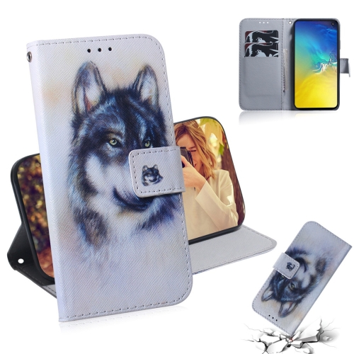 

White Wolf Pattern Coloured Drawing Horizontal Flip Leather Case for Galaxy S10 E, with Holder & Card Slots & Wallet