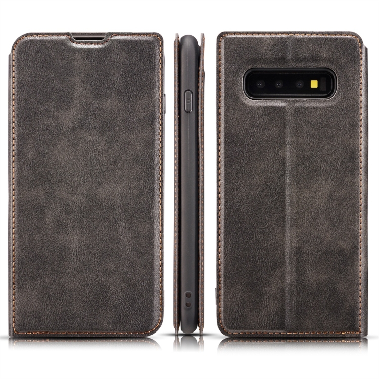 

Retro Simple Ultra-thin Magnetic Horizontal Flip Leather Case for Galaxy S10 Plus, with Holder & Card Slots & Lanyard (Black)