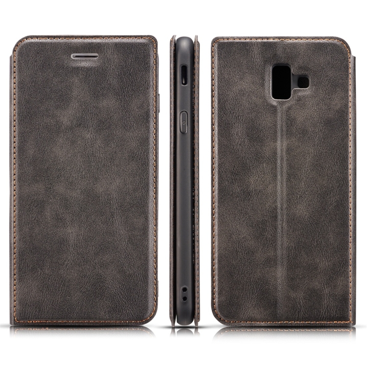 

Retro Simple Ultra-thin Magnetic Horizontal Flip Leather Case for Galaxy J6 Plus, with Holder & Card Slots & Lanyard(Black)