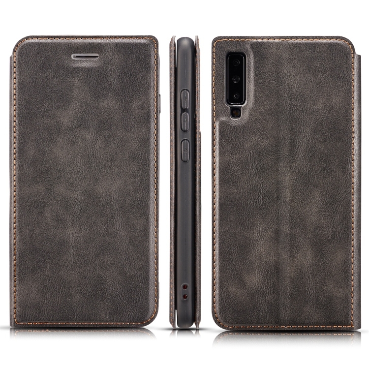 

Retro Simple Ultra-thin Magnetic Horizontal Flip Leather Case for Galaxy A7 (2018) / A750, with Holder & Card Slots & Lanyard(Black)
