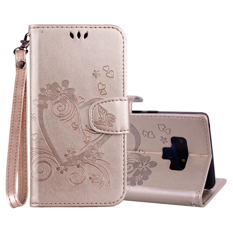 

Embossed Heart Butterfly Pattern Horizontal Flip Leather Case for Galaxy Note9, with Card Slot & Holder & Wallet & Lanyard(Gold)
