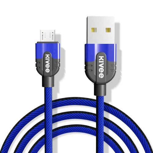 

KIVEE KV-CB104 3A Micro to USB Fabric Aluminum Alloy Charging Data Cable, Length: 1m (Black Blue)